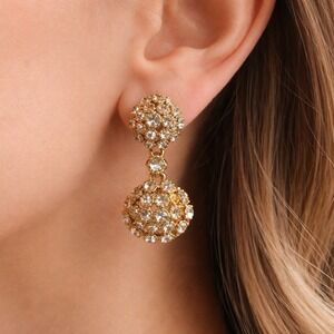 Accessory Lady Gold Tone Clear Rhinestone Dome Drop Screw Back Earrings